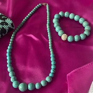 Turquoise Bead Necklace and Bracelet Set - Unbranded sale
